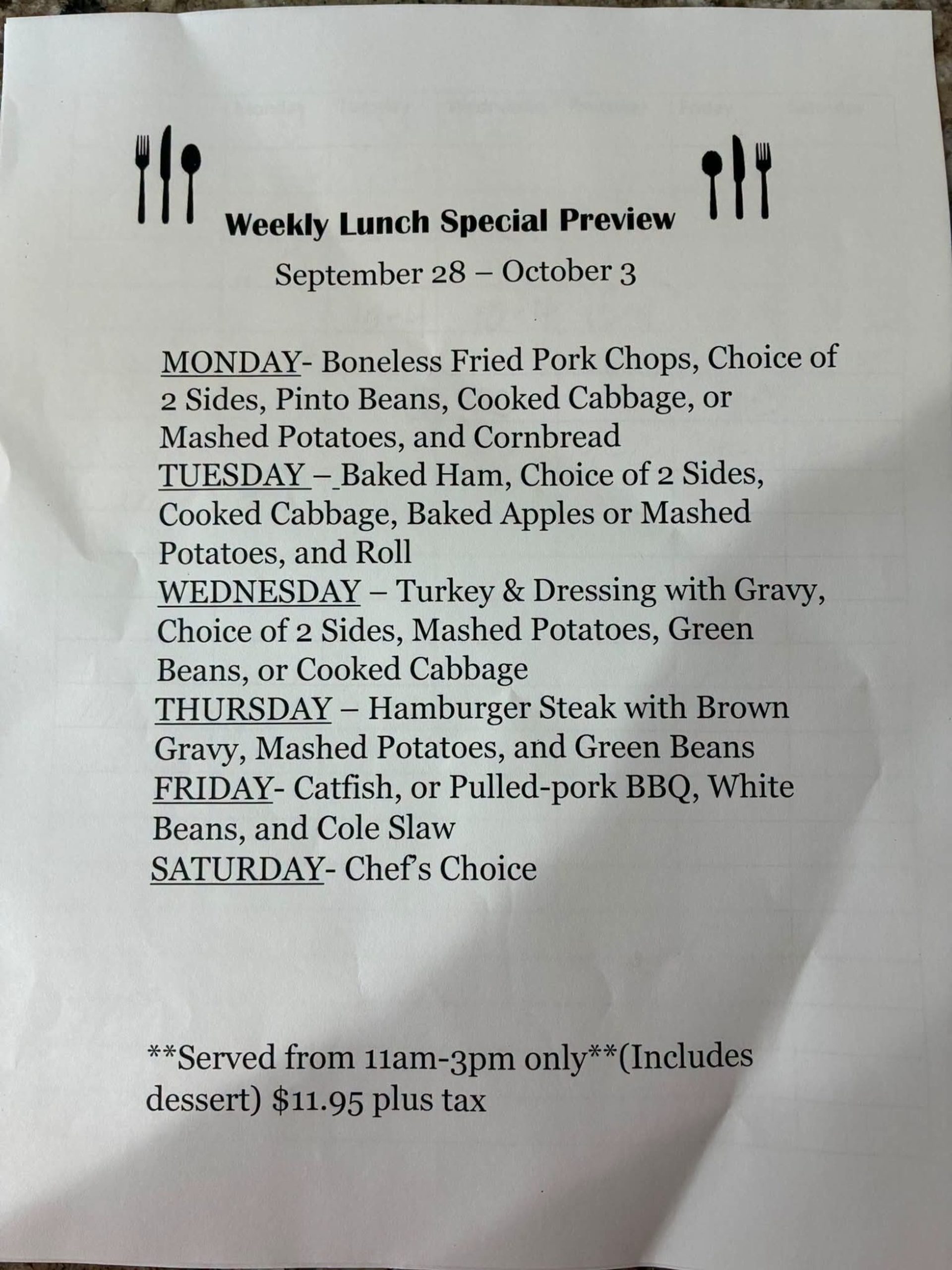 This Week's Lunch Specials